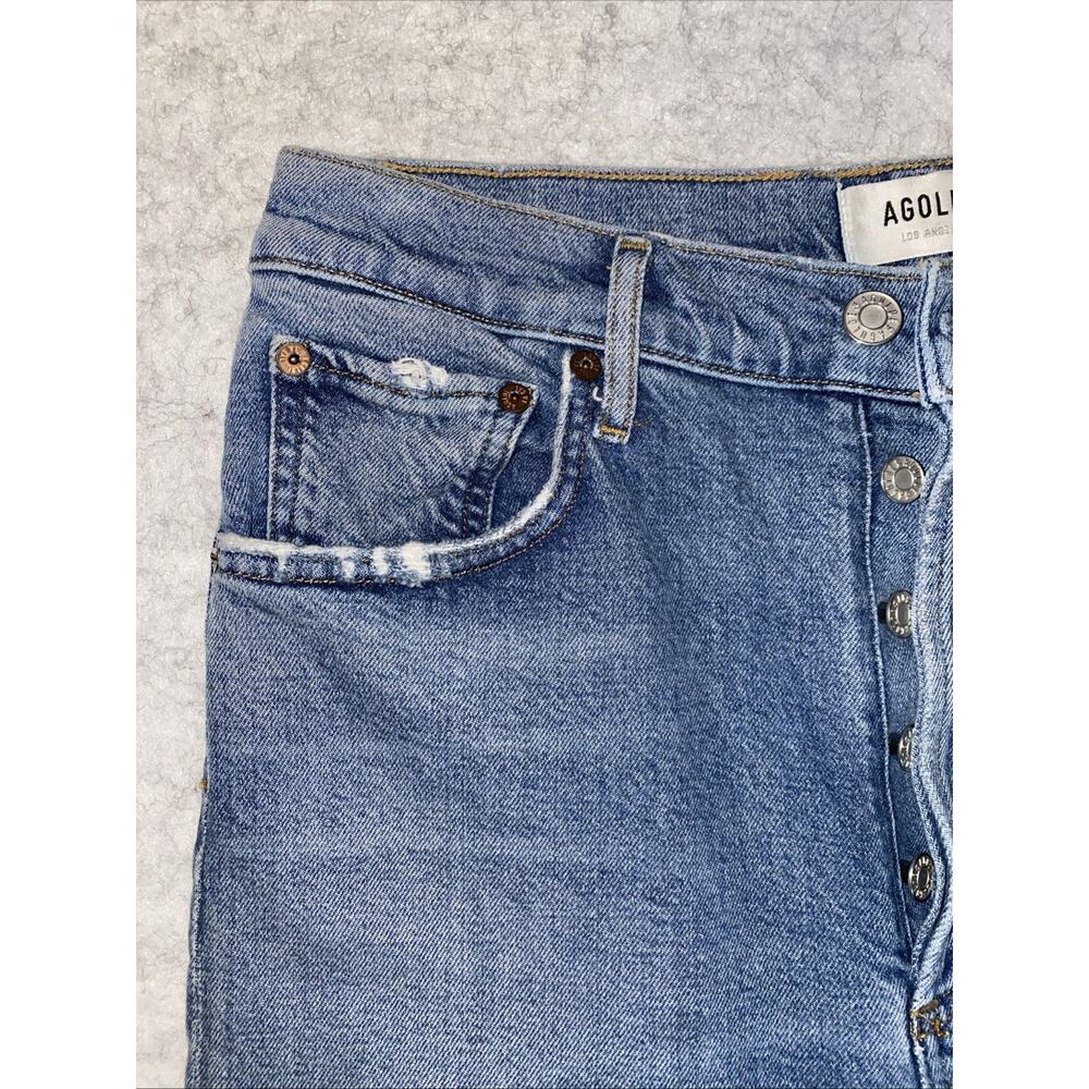 Agolde Riley Jeans Women's 27 Straight Leg High Rise Waist Button Fly Distressed - Picture 6 of 13